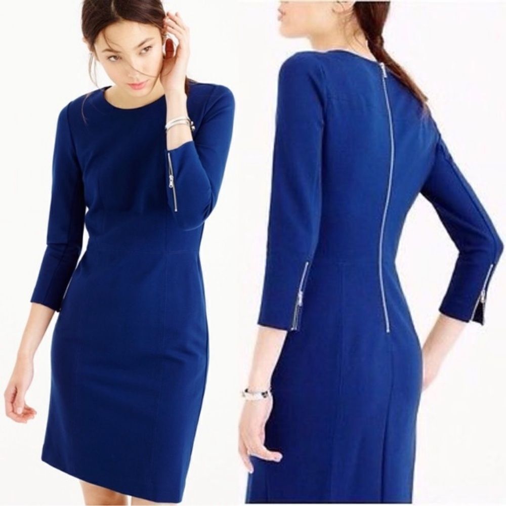 J. Crew 12 Navy Signature Long Sleeve Back Exposed Zip Sheath Dress